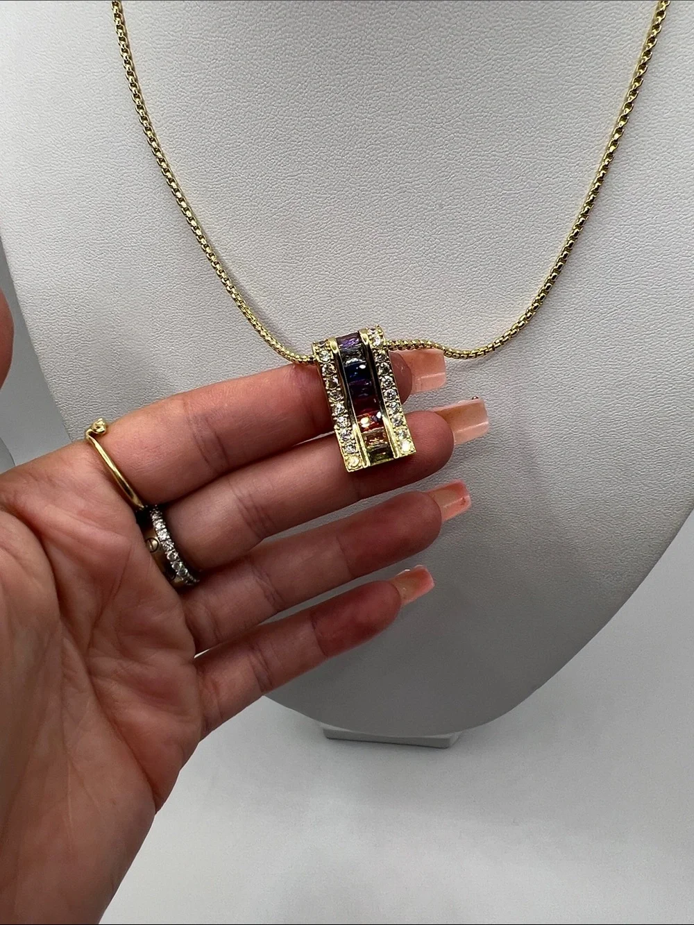 509. 18k Gold Plated Rainbow Bar Pendant Necklace with Matching Bangle